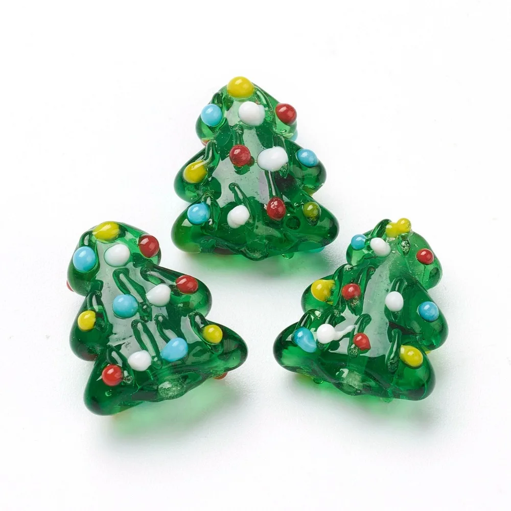 20pcs Handmade Lampwork Christmas Tree Beads for jewelry making DIY Bracelet Necklace Crafts Decor, Hole: 2mm