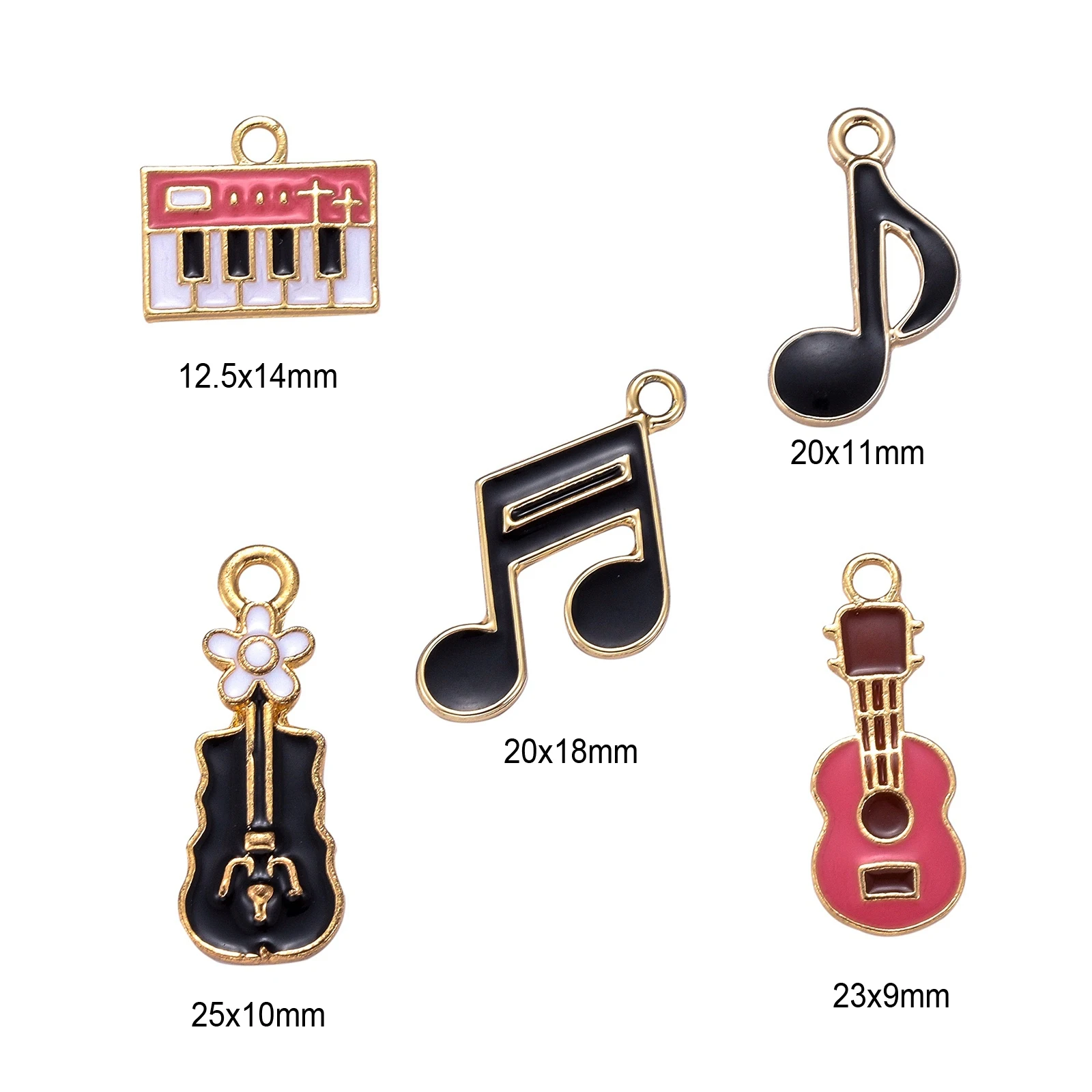 30Pcs 5 Style Music Theme Charms Gold Plated Enamel Guitar Violin Note Pendants for Keychains Earrings DIY Jewelry Accessories