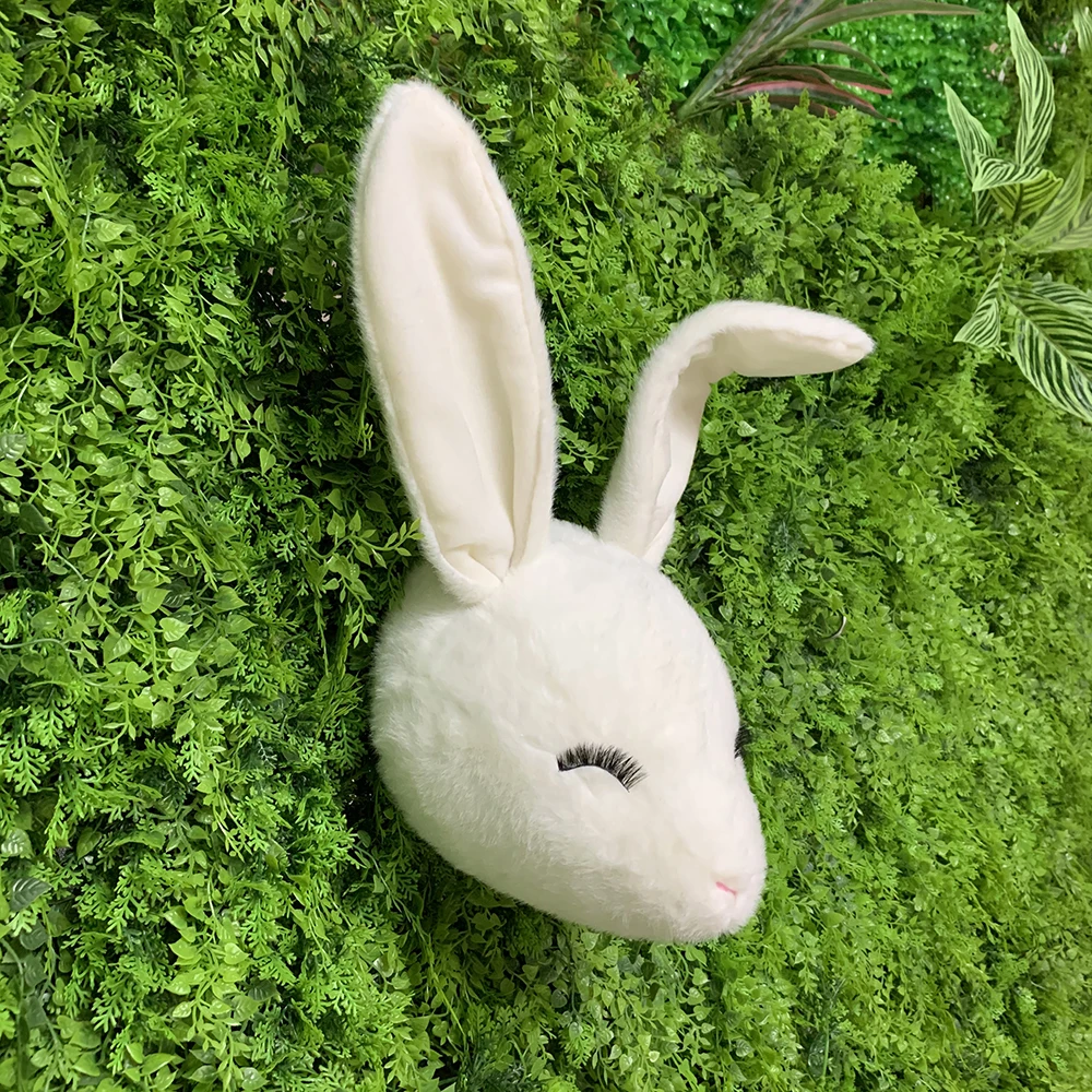 Bunny children Stuffed animal wall decoration animal head lovely rabbit head ear adjustable rabbit head Plush Toy for wall