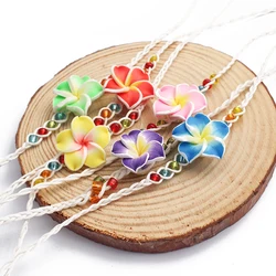 6pcs Mixed Colorful Plumeria Flower Clay Friendship Handmade Braided Cord Bracelets Surf Beautiful Jewellry