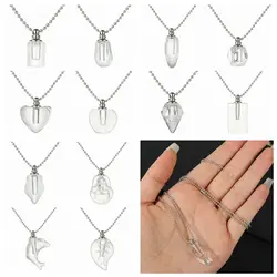 Clear Crystal Vial Necklace Wishing Bottle Pendant Perfume Jar Pendant Lucky Charm Ash Locket Openable Cap DIY Jewellery Gift