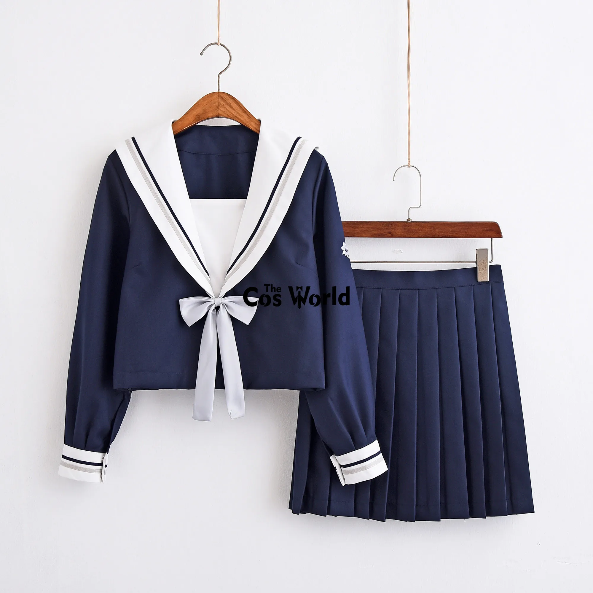 [Bai Xiang] White Navy Blue Summer Navy Sailor Suit Tops Skirts JK High School Uniform Class Uniform Students Cloth