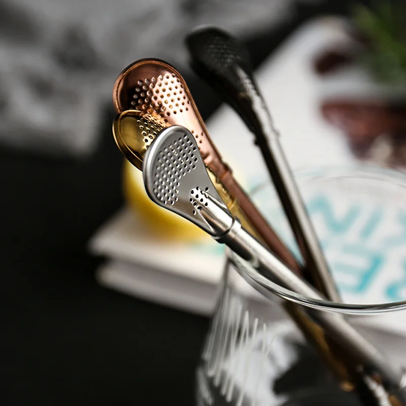 Stainless Steel Metal Straw Spoon Reusable Drinking Straws Yerba Mate Bombilla Filtered Straw Teaspoon Cocktail Bar Accessories image 5