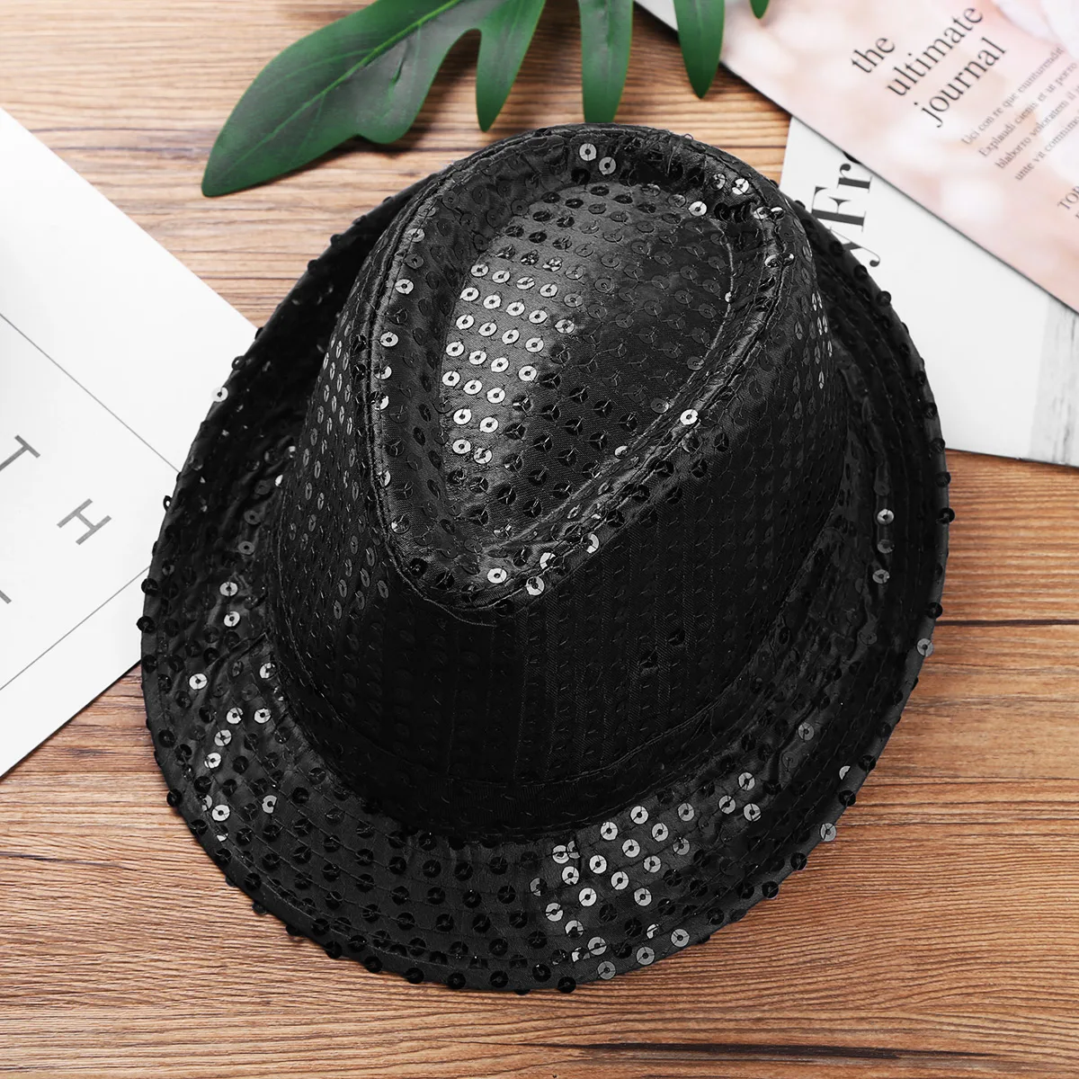 Sequins Fedora Hat Unisex Kids Boys Girls Solid Jazz Dance Cap Birthday Party Show Dance Decoration Halloween Classic Jazz Hats