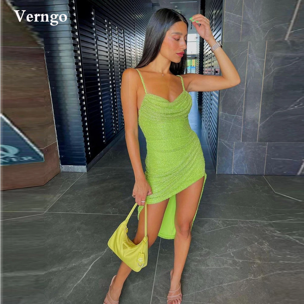 Verngo – robe de soirée de standing, tenue de Cocktail, vert pomme, courte, devant et dos Long, à la mode, été