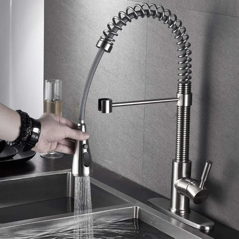 

Two-stage Kitchen Sink Faucet Shower Copper Alloy Pull-out Telescopic Sink Faucet Kitchen Spring Tube Hot and Cold Faucet