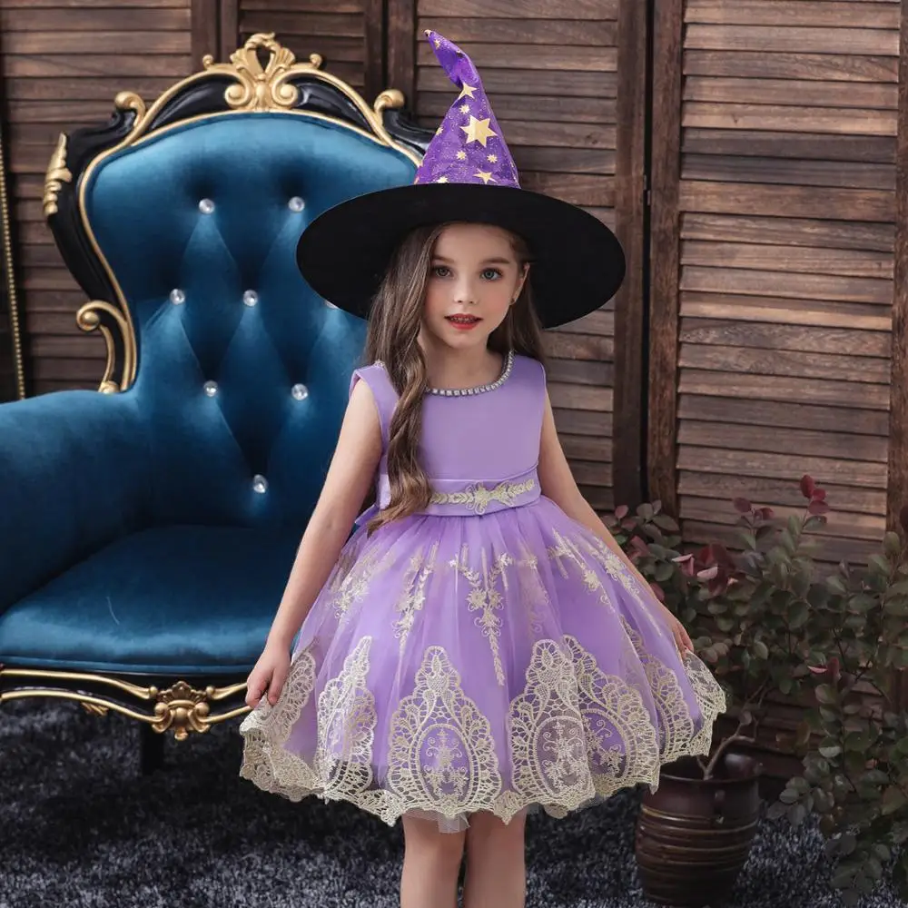 Robe de soirée en dentelle brodée pour filles, vêtements pour enfants, à fleurs, rouge, Violet, vente en gros, costumes de noël, journée de l'enfance, # BH-A752A