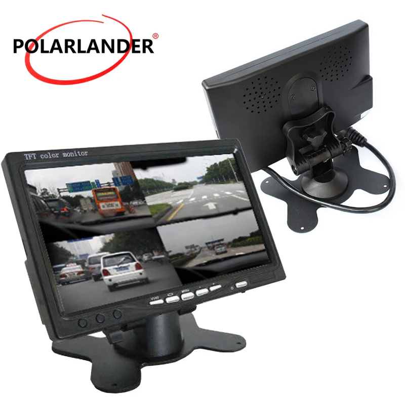 Car Video Monitor For Front Rear Side View Camera Quad Split Screen 6 Mode Display PolarLander DC12V-24V 7\