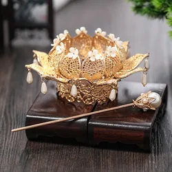 Hair Stick Jewellery Set 2023 New Retro Wedding Hair Accessories Gold/Silver Color Bun Holder Cuff Vintage Hair Bun Cage Hairpin