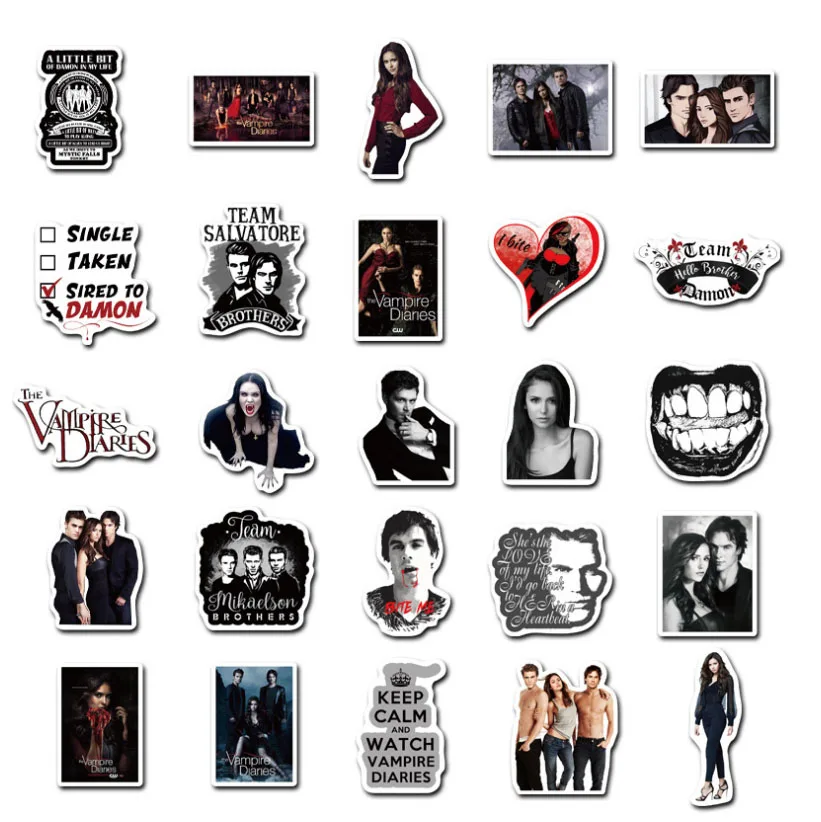 10/30/50pcs  The Vampire Diaries  Children\'s Classic  Cool Decals Sticker Scooter Bike Mobile Laptop Traveling Diy Kids Girl Toy