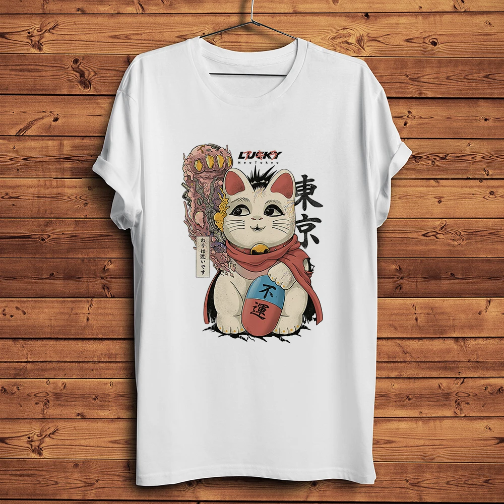 Unlucky Neo Tokyo lucky Neko Cat funny anime tshirt men new white casual short sleeve unisex streetwear t-shirt