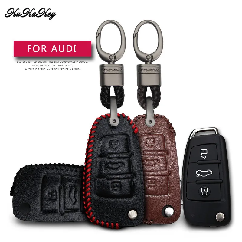 Leather Car Key Case Cover Protection Shell Skin For Audi A3 8P 8V A4 B7 B8 A6 C6 A8 Tt Q7 Q3 Q5 S6 S3 S4 Keyring Keychain