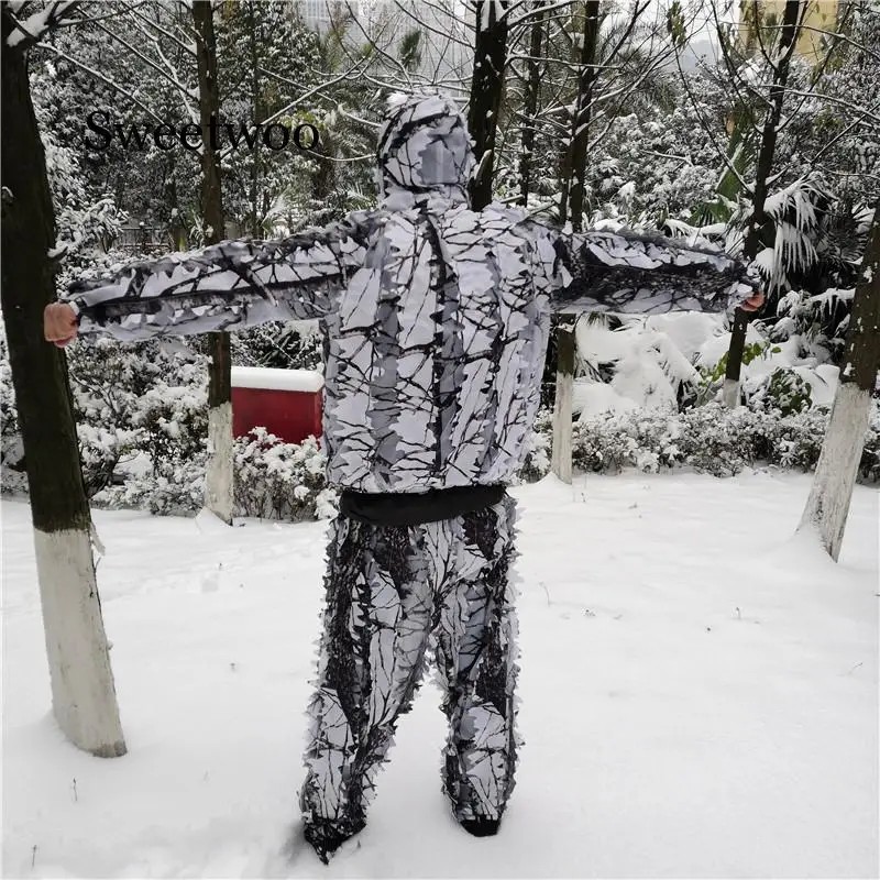 SWEETWOO Winter Snow Tree Branches Style Hunting Jacket And Pants White Camouflage Birdwatch Clothing