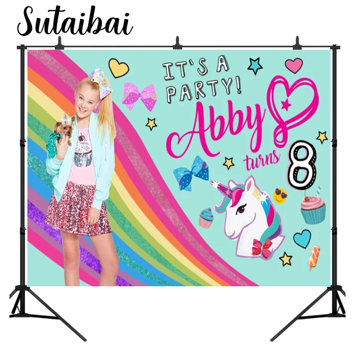 

Rainbow Unicorn Jojo Siwa Theme Photography Backgrounds for Photo Studio Bow Cupcake Girls Birthday Party Backdrops