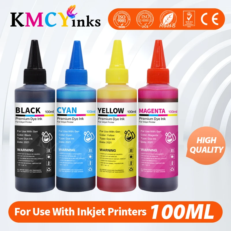 KMCYinks 100ML Universal Refill Ink kit For HP 301 301XL INK DeskJet 1050 2050 3050 2150 1510 2540 printer full ink