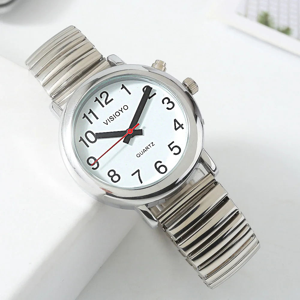 German Talking Watch with Alarm, Speaking Date and Time, White Dial,Expansion Band TUG-S201G