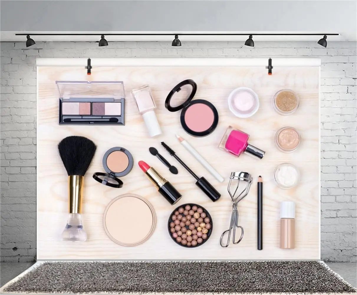 موضوع المكياج التصوير خلفية أدوات التجميل طلاء الأظافر أحمر الخدود الأساس أحمر الشفاه بطانة ظلال العيون لاش الفينيل الخلفية