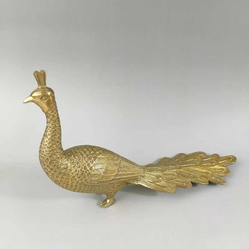 Exquisite Chinese Collection Home Decoration Old-style Handwork Brass Lifelike Peacock Noble Statue Sculpture