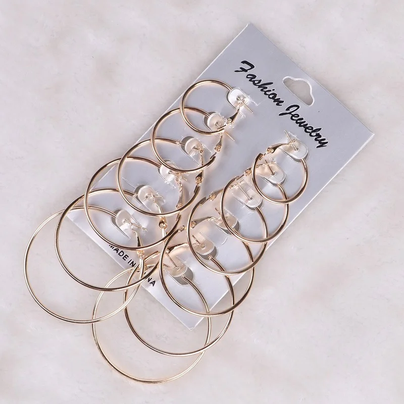 6 Pair Women Large Circle Silver Color Hoop Earrings Gold for Women Round Huggie Creole Earrings Set Vintage Hoops Ear Rings