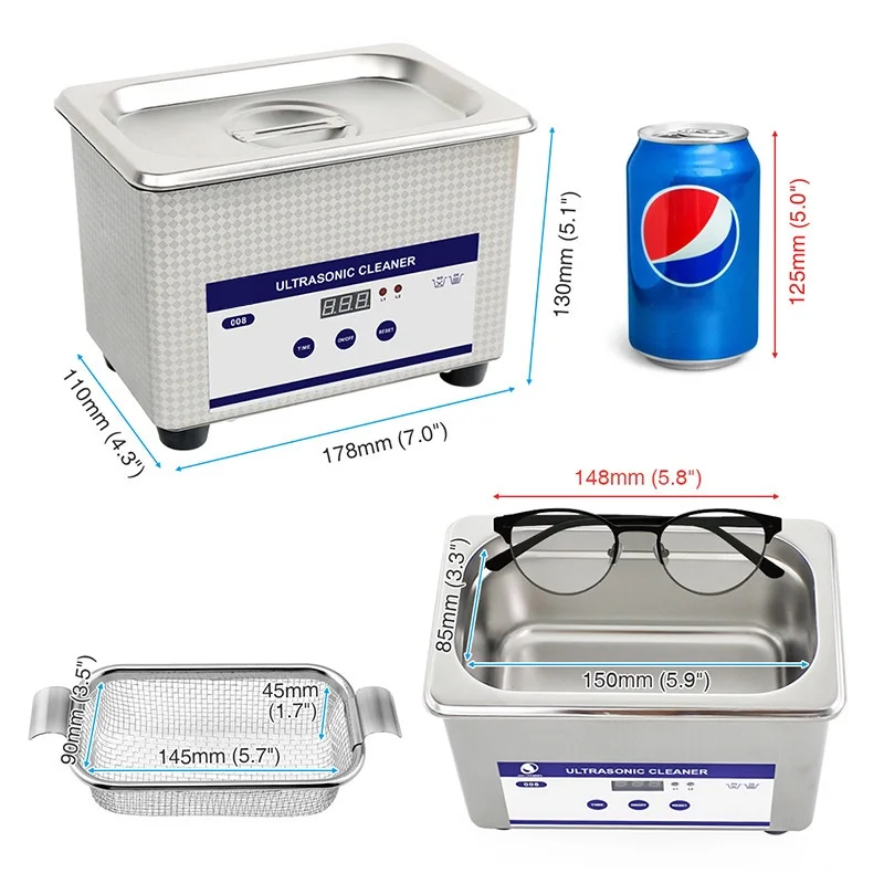 

Ultrasonic Cleaner 35w 800ml Household Digital Stainless Steel Basket 110V 220V Ultrasound Cleaning For Denture Watches Glasses