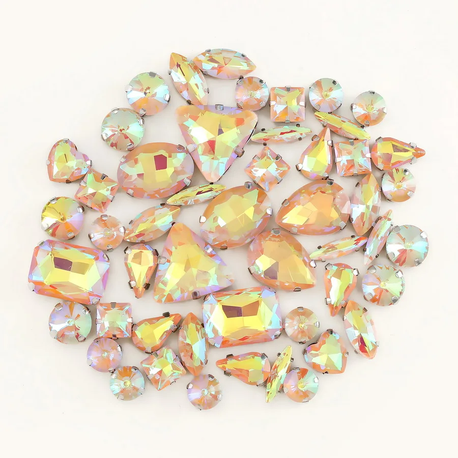 Silberne Krallenfassungen, 50 Stück/Beutel, verschiedene Formen, Regenbogen & Jelly Candy AB Glaskristalle zum Aufnähen, Strass für Hochzeitskleider, Schuhe, Taschen, DIY – Detail 13