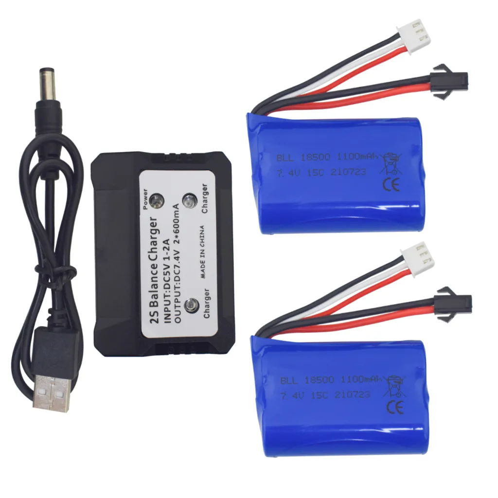 

2PCS 7.4V 1100mAh Lithium Battery With 2 in 1 Charger For H102 Electric 2.4G RC Boat Lithium Battery Spare Parts