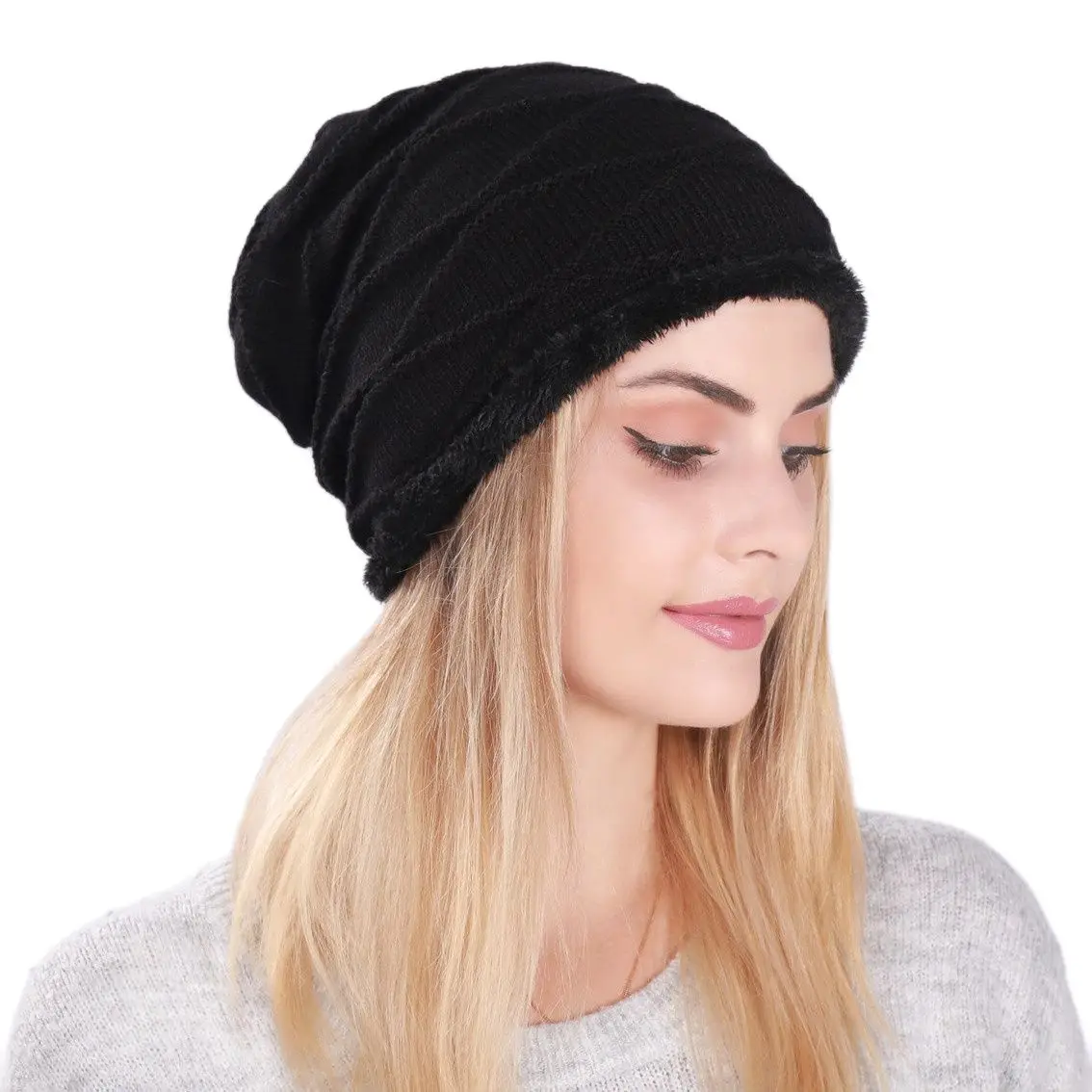 New Cool Winter Warm Thick Women\'s Hat Skullies Beanies Cap Lady Female Soft Comfortable Trendy Knitted Cap Hat For Women