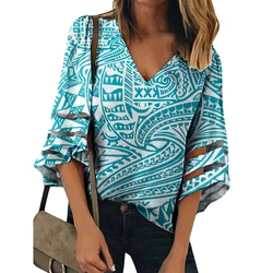 Polynesian Tribal Style Design Pattern V Neck s Bat Wing Short Sleeve Chiffon Tops Shirts New Summer Clothes For Women
