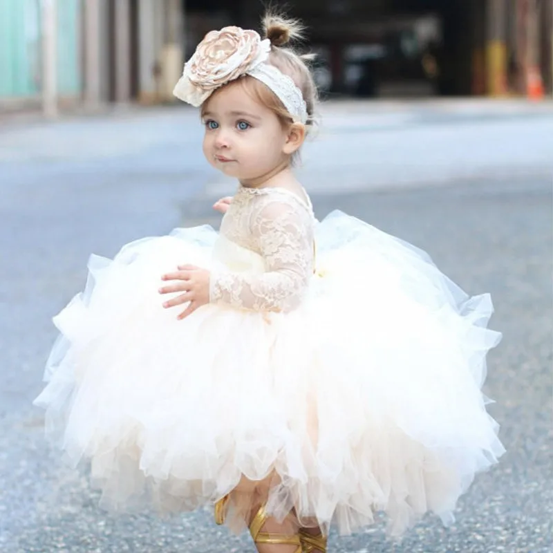 Vestido de bautizo de tul champán para niña recién nacida, traje de princesa para primer cumpleaños, fiesta