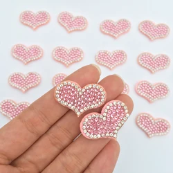 20Pcs Heart Shape Pink Patches AB Rhinestone Applique Beaded Patches For Clothing DIY Hair Clip Decoration Sew Accessories