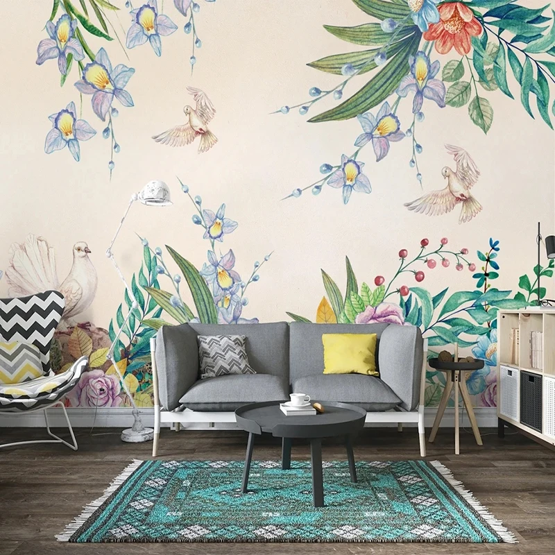 

Custom 3D Mural Wallpaper Nordic Watercolor Hand Painted Floral Background Wall Paper Living Room TV Bedroom Home Decor 3D Mura;