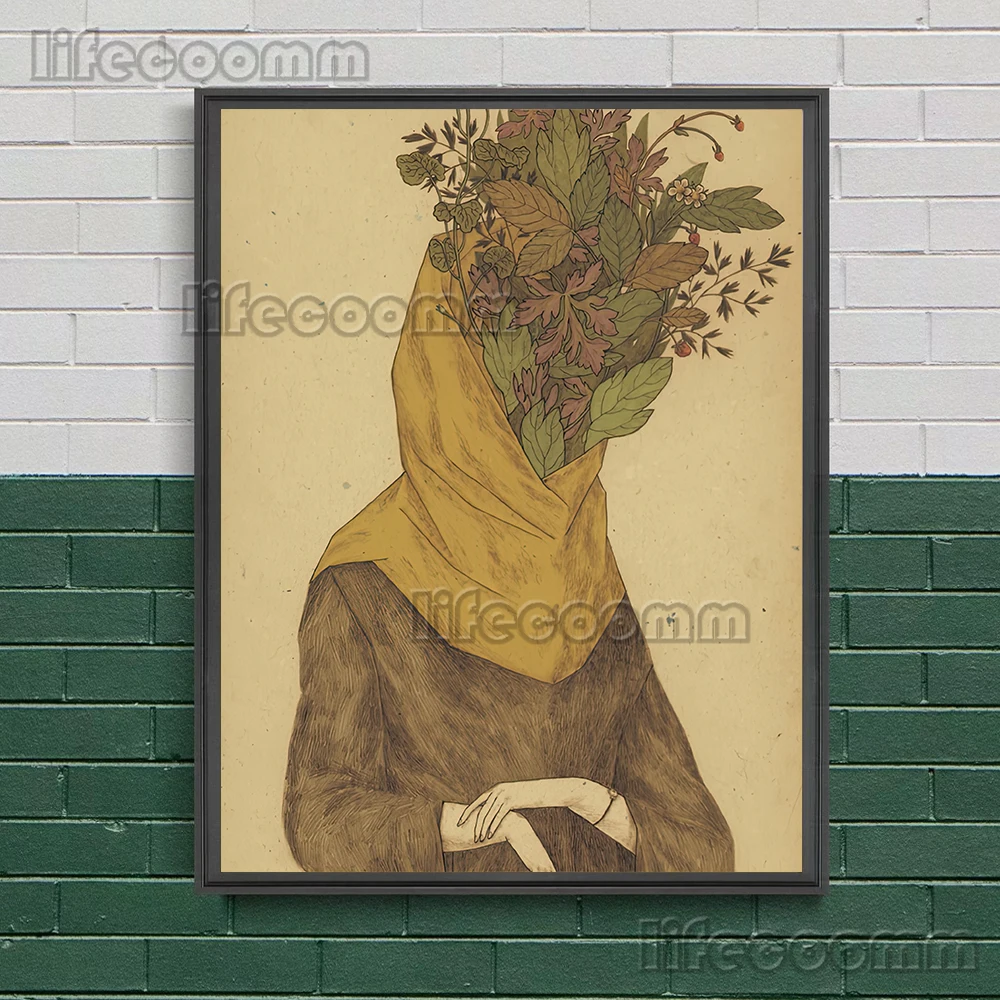 مجردة الحديثة ملصق فني الخفافيش والزهور والفتيات والنباتات الرسم على لوحات القماش الجدارية الديكور لغرفة المعيشة الفن طباعة غير المؤطرة