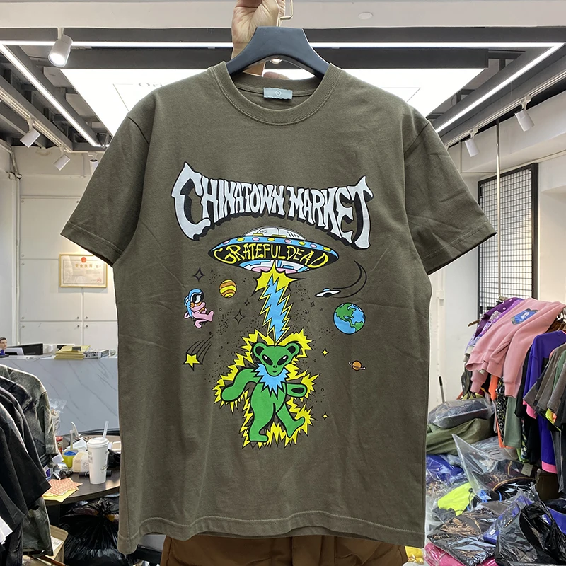 2021SS Little Bear Logo T Shirt Men Women High Quality Heavy Fabric Tee Alien Invasion Style Short Sleee Tops