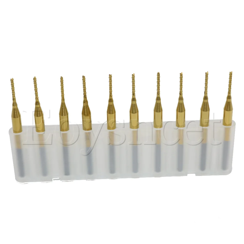 10pcs Corn Teeth TiN Coated Carbide Milling Cutter Router Drill Bit 1.0mm