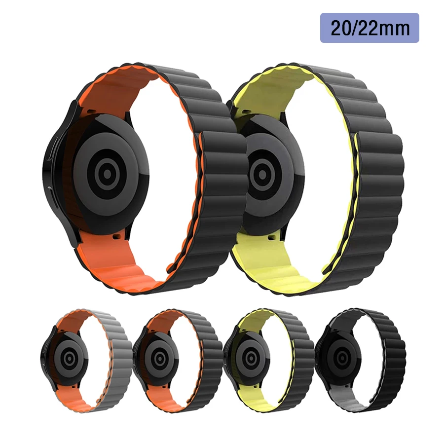 20 22mm Silicone Magnetic Watchband For Samsung Galaxy Watch 6 5 4 Classic 40 42 44 46mm Strap For Amazfit GTS GTR 3 4 Bracelet