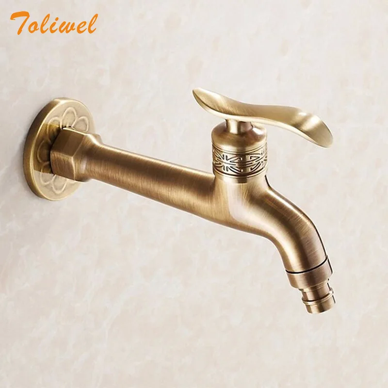 

Bibcock Faucet Long Garden Crane Antique Brass Bathroom Mop Sink Faucets Wall Mount Washing Machine Water Taps Garden