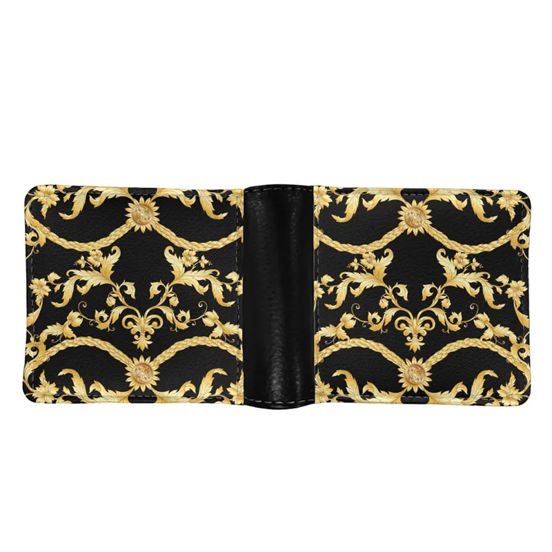 Noisydesigns Luxury Golden Europe Floral Mens Wallet PU Leather Travel Money Bags For Boys Small Black Coin Purse  Dropshipping