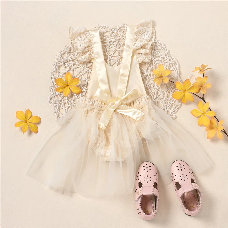 Toddler Girls Baby Jumpsuits Tulle Dresses Baby 1 Year Birthday Christening Lace Girls Tulle Dress Kids Infant Party Outfits