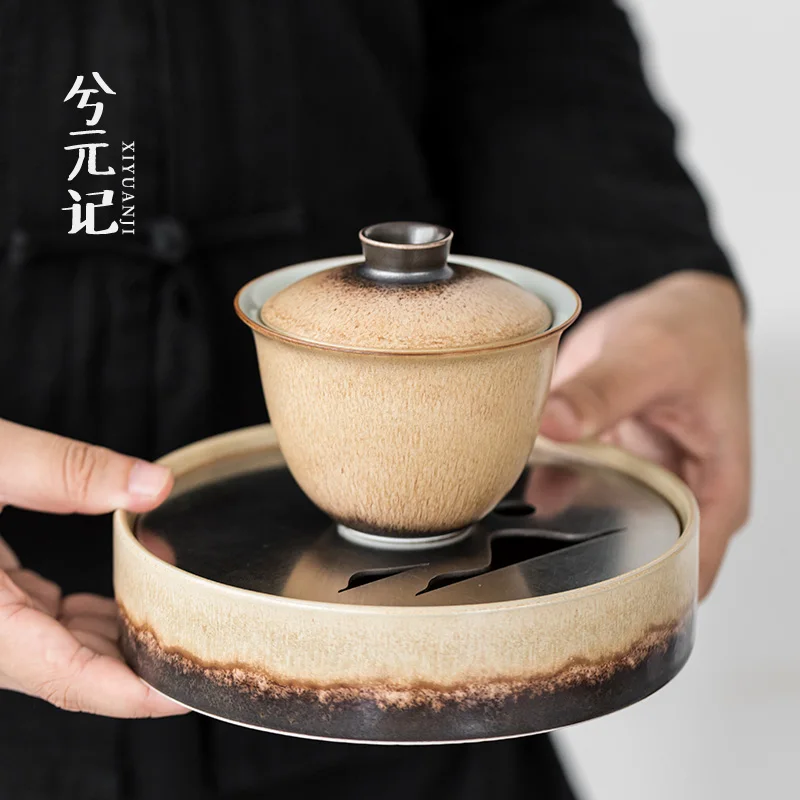 

|Wan Hu Cheng Sancai tea cup ceramic tea drinking kungfu tea set retro handmade tea bowl household tea brewing apparatus