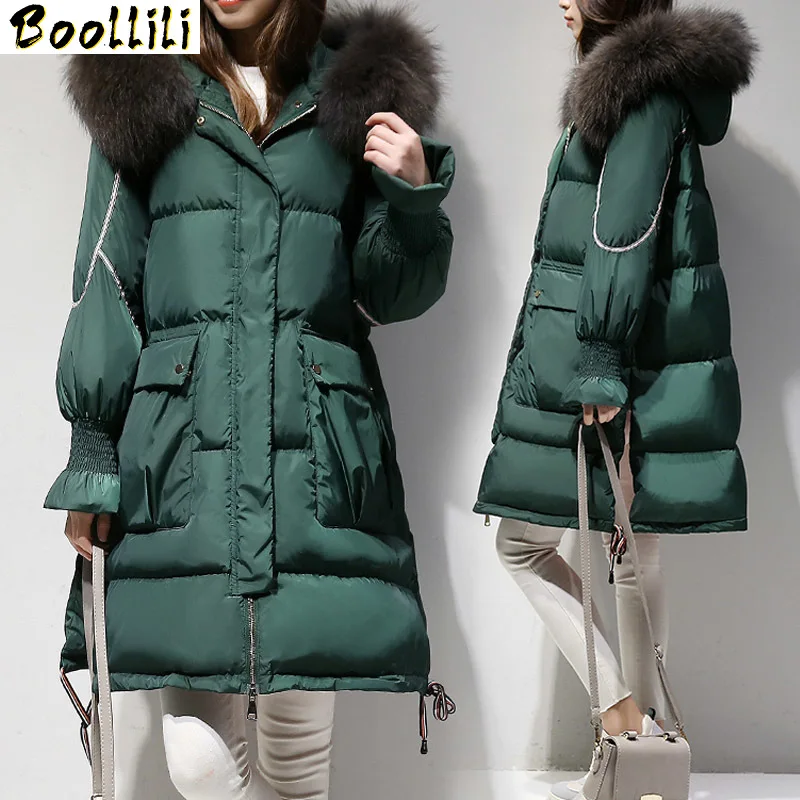 Down Jacket Boollili Woman Oversized Long Coat Winter Coat Women Raccoon Fur Collar Parka Korean Coat Chaqueta Mujer