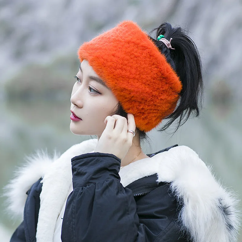 Besfilin High Elastic Real Mink Fur Headband Hat, Visor Cap, Neck Cover Ring Scarf, Women, Keep Warm, Spring, Autumn and Winter