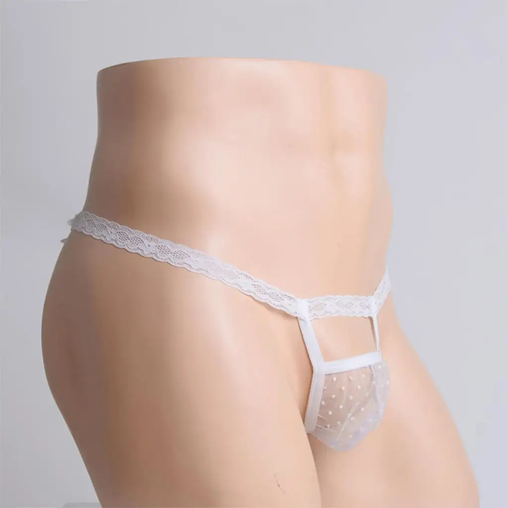 Sissy-Lingerie en maille transparente pour hommes, dentelle florale, sous-vêtements gay, poudres, tongs à dos en T, bikini, culotte Jockstrap,