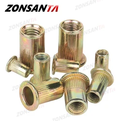 ZONSANTA Rivet Nuts M3 M4 M6 M8 M10 M12 Flat Head Carbon steel Nutser Set Perforated Nut Threaded Insert Riveting Dropping