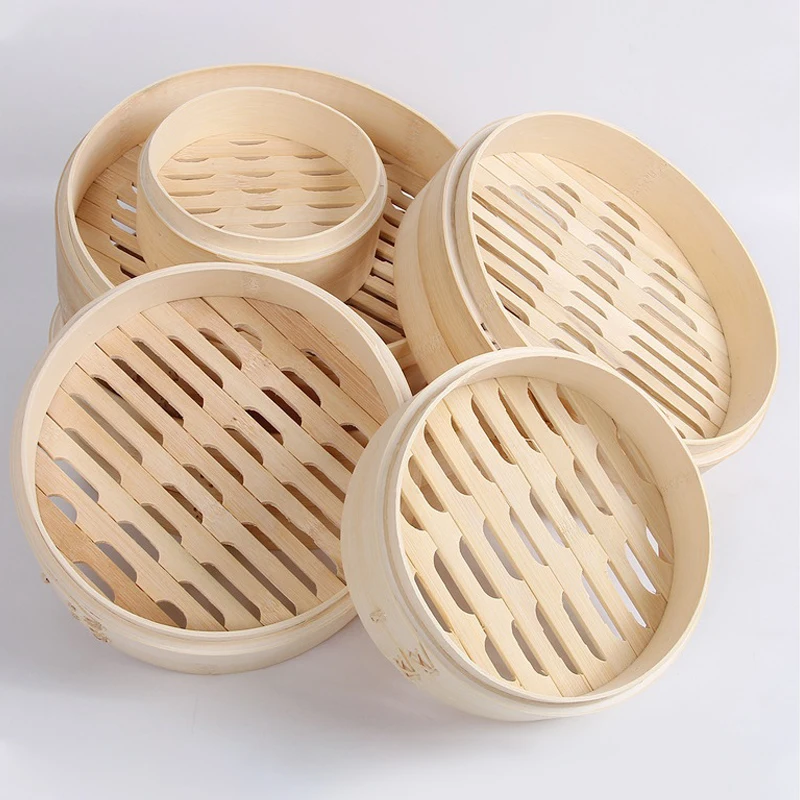 15/18/21cm Chinese Dumplings Bamboo Steamer Cooker With Lid Dimsum Steamer Fish Rice Vegetable Basket Kitchen Cooking Tools