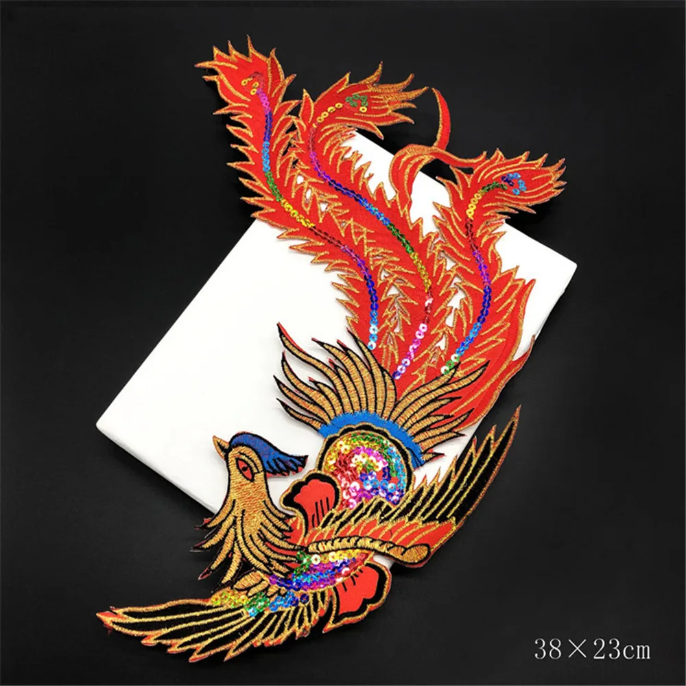 MAXSIN FUN 1 Pc Sequins Phoenix Embroidered Sticker Clothes Patches Sew on Cheongsam Wedding Dress Accessory DIY Appliques