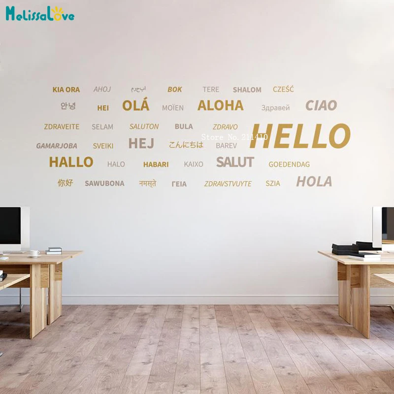 Hello Office Wall Decals Different Cultures Collide And Blend Art Home Decor Removable New Motivational Word Murals YT4866