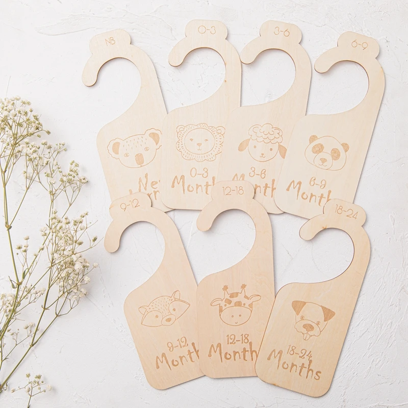 11Pc Newborn Supplies Baby Closet Dividers Wood Milestone Nursery Closet Clothes Organizers Baby Wardrobe Dividers New Mom Gift