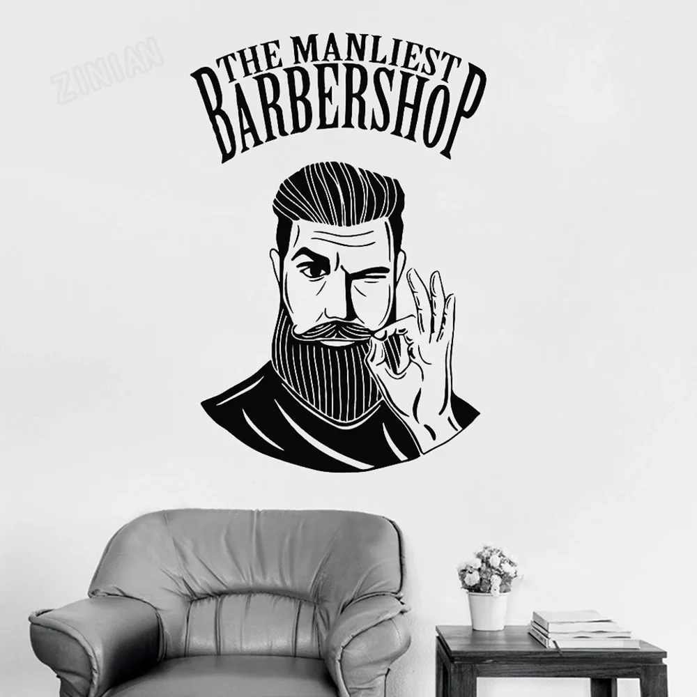 Men Barbershop Sign Wall Stickers For Barber Shop Hairstyle Store Logo Window Decal Vinyl Wall Sticker Decor Living Room Y128