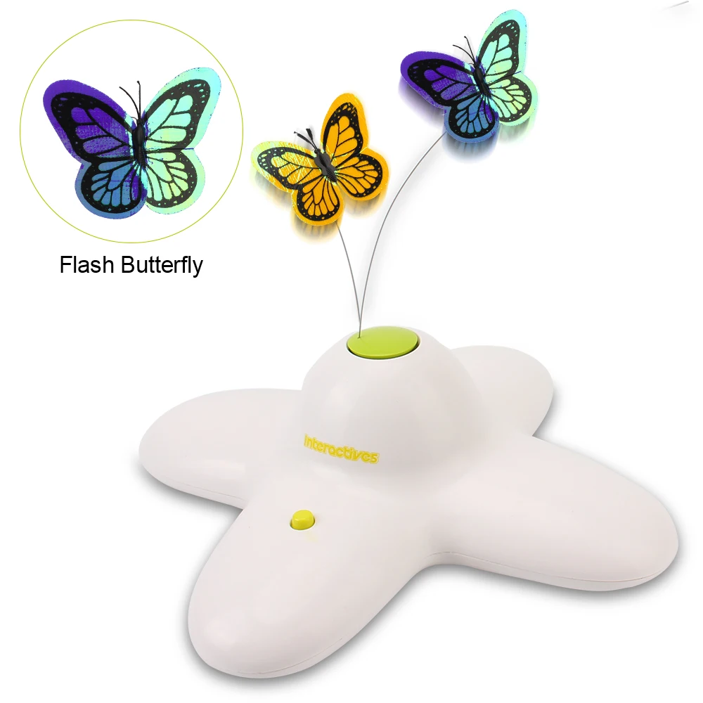 Flashing Puzzle Toy Activated Butterfly Funny Toys Interactive Flutter Bug Cat Toy Smart 360 Degree Rotating Motion Automatic