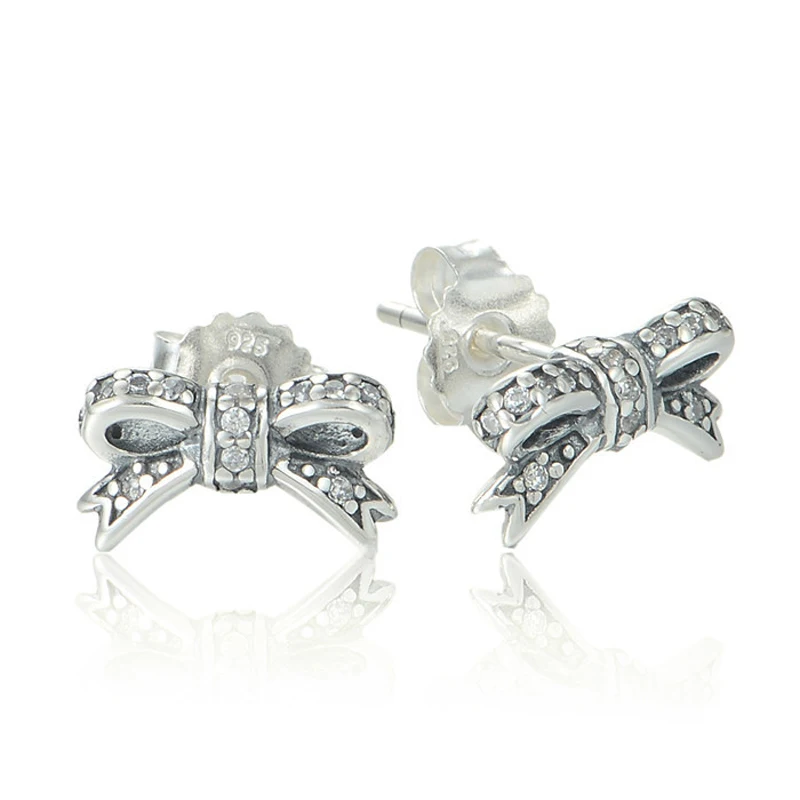 

Wedding Earrings Sparking Bow Stud Earrings Fashion Female Earrings Classical Sterling silver Jewelry For Woman